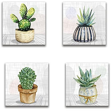 Lupia - Set di 4 Quadri Moderni su Carta Telata, Canvas Natura 16x16 cm, Stampe Vivide con Piante Naturali, Decorazione per Cucina, Soggiorno, Ufficio, Pronti da Appendere, Realizzato in Italia