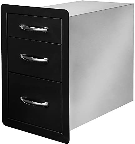 Stanbroil Tiroirs de cuisine d'extérieur – 37,6 cm x 54,4 cm x 59,2 cm – Triple tiroir de rangement pour barbecue – Noir