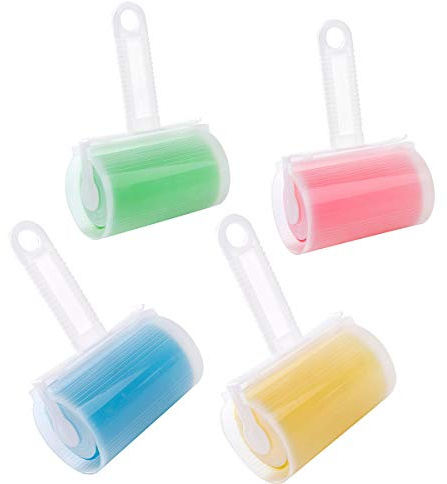 DBAILY Waschbarer Tierhaarentferner, Fusselroller, wiederverwendbar, mit Abdeckung, Fusselroller, Bürste, Saugen, Staub, Haare, Kleidung, Wolle, Staub, Flusen, Tierhaare (Rot, Grün, Blau, Gelb), 4