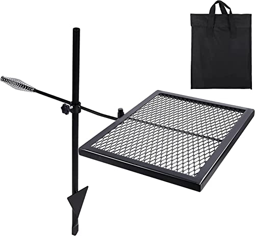 REDCAMP Parrilla giratoria para fogatas de acero resistente, parrilla para campamento de fuego con bolsa de transporte para cocinar al aire libre con llama abierta (negro)