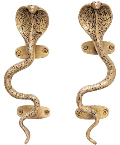 IndianShelf Antique Brass Cabinet Pulls Cobra Snake Decorative Door Handles Interior Antique Gold Cabinet Handles for Cabinets and Drawers Vintage Gold Door Handles 1 Pair