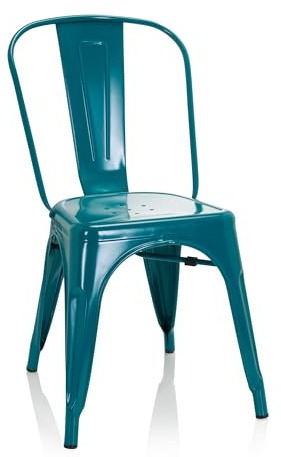 hjh OFFICE Bistrostuhl aus Metall, stapelbarer Küchenstuhl, Industriedesign | Esszimmerstuhl mit Rückenlehne, Belastbar bis 150 kg, Petrolblau