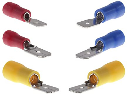 Manicotti piatti completamente isolati con sezione trasversale di 0,5 mm² – 6 mm², capicorda maschio, set da 10 – 100 pezzi (50, blu: 6,3 mm/1,5 – 2,5 mm²)
