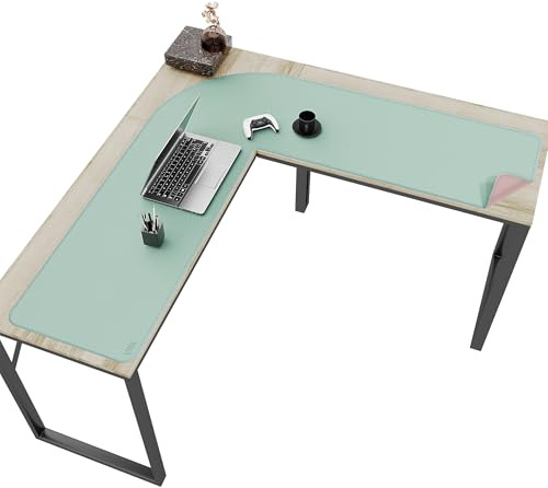 Vyaaa L-förmiger Schreibtisch-Schutz, 130x130x40cm großes Mauspad für Gaming-Büro, Schreibtisch, rutschfeste Eck-Schreibtischunterlage zum Schreiben (rosa und grün)