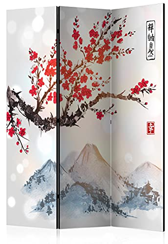 murando Akusticher Raumteiler Landschaft Japan Foto Paravent 135x172 cm beidseitig auf Vlies-Leinwand Bedruckt Trennwand Spanische Wand Sichtschutz Raumtrenner Kirschbaum Kirschblüte p-B-0049-z-b