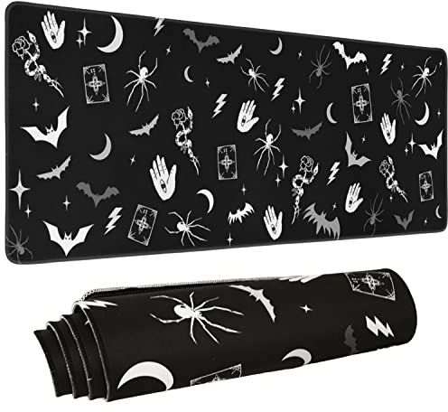Goth Mouse Pad XL, Gothic Extended Large Gaming Mouse Pad, Black White Spider Bat Mouse Pad Mousepad, Long Big Mouse Mat, Spooky Halloween Witch Goth Desk Accessories Stuff Decor, 31.5 X 11.8 Inch