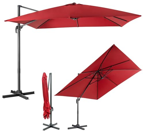 COSTWAY Sonnenschirm 300 x 300 cm quadratisch, Ampelschirm mit Kurbel, Gartenschirm neigbar, 360° drehbar, großer Terrassenschirm, Marktschirm für Gärten, Terrassen, Cafés (Weinrot)