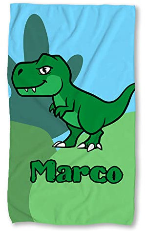 Babloo Asciugamano Telo Mare Bambini in Microfibra grafica Dinosauro Personalizzato con Nome Morbido e Compatto dall' Asciugatura Rapida (70_x_100_cm)