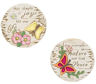 Invero Set mit 2 dekorativen Schmetterlings-Garten-Trittsteinen – lebendiger Beton-Boden- oder Wandschild – ideal für alle Gärten, Terrasse, Rasen, Einfahrten und mehr – 17,5 cm