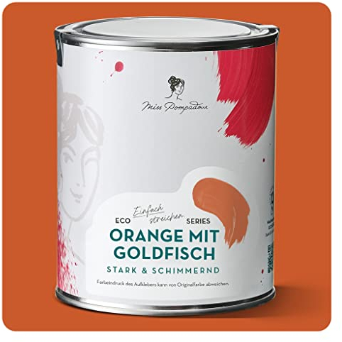 MissPompadour seidenmatte Holzfarbe Innen & Außen 1L Orange mit Goldfisch, Möbelfarbe ohne Schleifen - Farbe für Holz, Metall, Kunststoff - Holzlack, Möbellack schnelltrocknend mit hoher Deckkraft