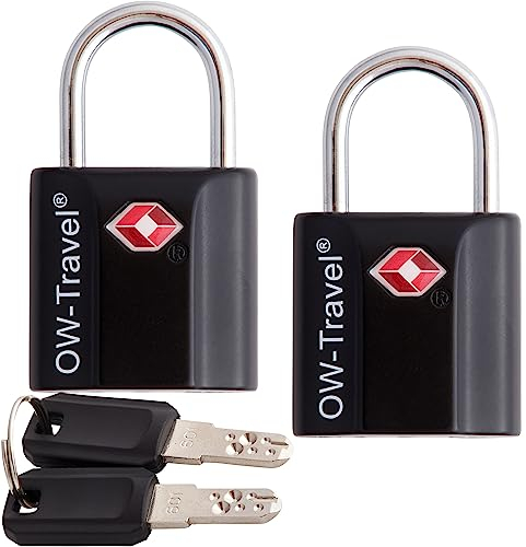 OW-Travel Schloss mit Schlüssel Kofferschloss Vorhängeschloss Gepäckschloss Sicherheitsschloss Schlüsselschloss Diebstahl Sichere Lock TSA Schloss für Reisekoffer Spind Rucksack Luggage:2Schwarz