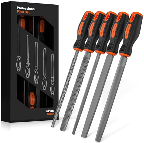 Aojsup Set di Lime e Raspe per Legno 5 Pezzi, Set di File di Metallo lnclude Raspa Semicircolare, Lime Piatte, Lime Semitonde, Lime Rotonde e Lime Triangolari, Adatto per Legno, Metallo etc.