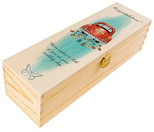 Creative Deco Weinkiste Hochzeitsgeschenke Personalisiert für Brautpaar | Auto | Geschenk zur Hochzeit Erinnerungsbox Geschenkkiste Holzkiste Weinbox für 1 Flasche | Hochzeitsgeschenk Personalisierte