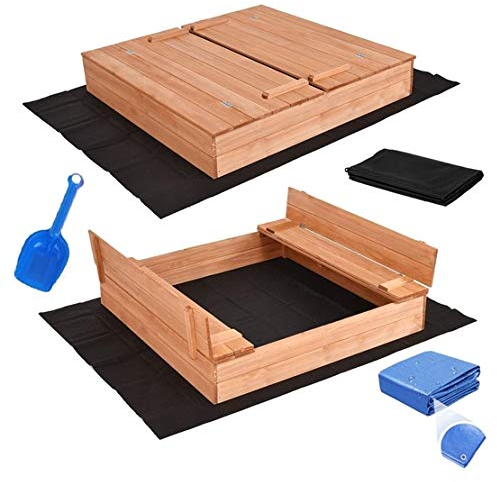 Sandkasten mit Deckel Sandbox Imprägniert 120x120 150x150 Sandkiste mit Sitzbänken Holz Spielzeug (120x120 Impräniert)