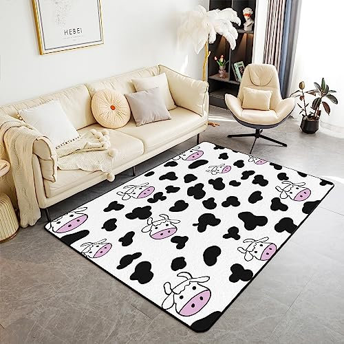 Alfombra decorativa de vaca lechera para sala de estar, color negro y blanco con estampado de vaca para niños y niñas, alfombra decorativa de vaca lechera de dibujos animados, alfombra de interior de