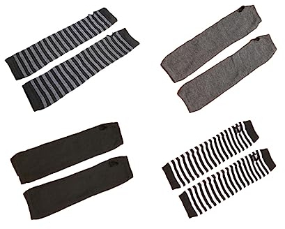 PACKOVE 4paare Fingerlose Handschuhe Für Damen Winterlange Daumenlochhandschuhe Aus Baumwolle Armwärmer Mit Streifenmuster Und Einfarbig Geeignet Für Herbst Und Winteraktivitäten