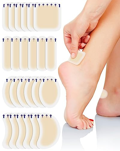 BLATOWN 24PCS Blister Bandages for Women Men Bunion Relief, Blister Cushions Hydrocolloid Bandages for Feet, Fingers, Toes Protector, Waterproof Thin Heel Blister Prevention Pads