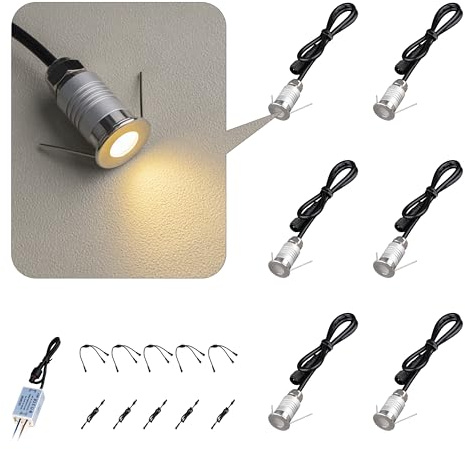HHTUN 201 Mini Underground Lamp, 1W, DC12V, IP67, Low-Voltage Recessed Type, Stainless Steel 304 Cover, Suitable for Outdoor Grounds, Decks, Squares, Parks, Courtyards (3000K, 6P-A)