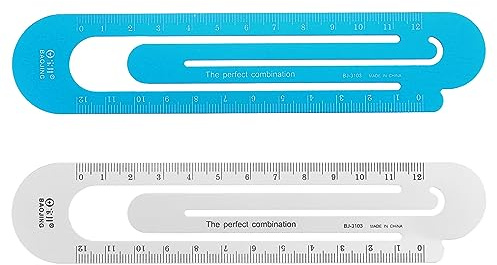 sourcing map Lineal 12cm Metrische Lesezeichen Clip Lineal Metall Aluminiumlegierung Skala auf beiden Seiten Messwerkzeug zum Messen, Studieren, Lesen, Klassenzimmer, Büro, Blau & Silberfarben