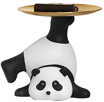Greensen Panda Skulptur Deko Niedliche Panda Tablett Deko Schlüsseltablette Tisch-Schlüsselhalter Harz Aufbewahrungstablett Dekoschale für Wohnzimmer Schlafzimmer Flur Büro (Panda-Tablett)