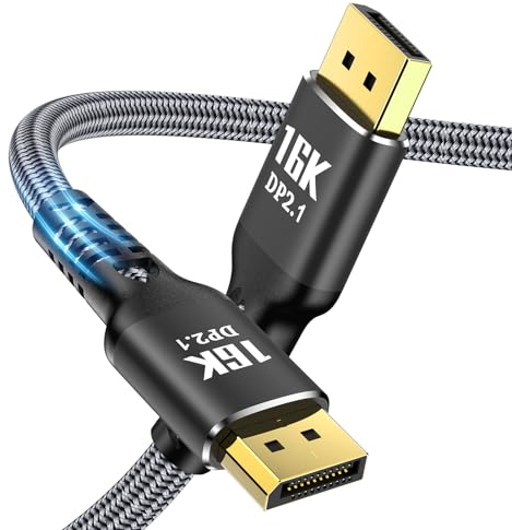 Angusplay 16K Cavo DisplayPort 2.1 5m 3m 2m 1m 1.5m, 80Gbps DP 2.1 2.0 Cavo 16K @ 60Hz, 8K @ 120Hz, 4K @ 240Hz 165Hz 144Hz, compatibile FreeSync e G-Sync, per Gaming Monitor PC scheda grafica 1m