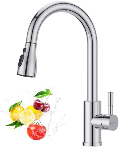 APPASO Kitchen Tap, Sink Mixer Tap with Pull Out Sprayer, Kitchen Mixer Tap 360° Swivel with 3 Spary Modes, Faucet Stainless Steel Chrome