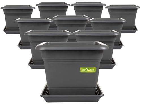 2friends Sustania Grand bac à Plantes extérieur, Set de 10-40x40 Pot de Fleurs Robuste, Grand bac à Fleurs, Cache-Pot Anthracite, Pot de Plantes Haut pour Jardin & terrasse