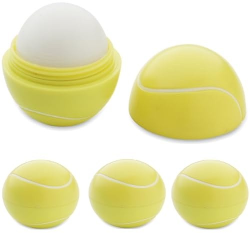 notrash2003 - Juego de 4 lápices de cuidado para labios suaves y delicados, en caja redonda, pelota de tenis, golf, fútbol
