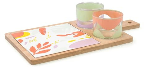 Quid Kaleido Tabla Aperitivo Bambú Vidrio Cerámica 31x17x6cm con vasos Multicolor