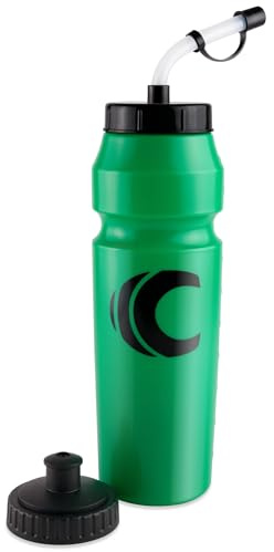 Sport-Wasserflasche mit Strohhalm und Druckdeckel, BPA-frei, auslaufsicher, ideal für Sportarten, die Helme benötigen, wie Hockey, Lacrosse, Fußball, Boxen, 1 l, Grün