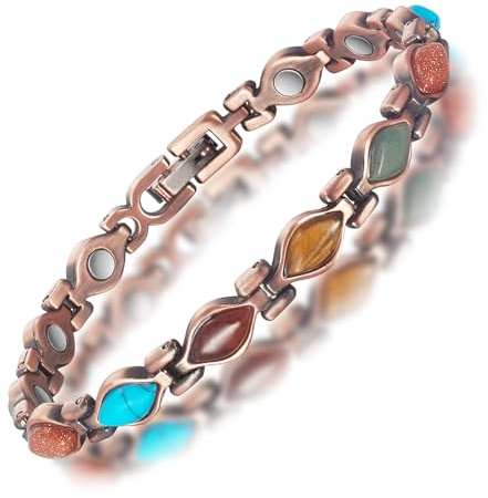 YINOX Supermagnetisches Kupferarmband für Damen, farbenfrohes türkisfarbenes Kupferarmband, mit 12 NdFeB-Magneten und hochwertiger Geschenkbox (18 cm) (1 PC)