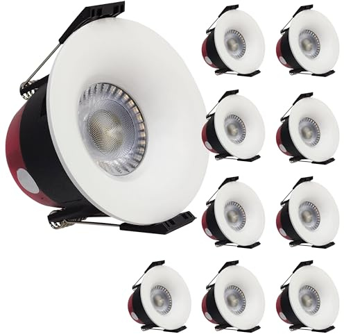 LED ATOMANT Packung mit 10 Einbau-LED Spot 8W CCT (Farbwahlschalter für Warmweiß, Neutralweiß und Kaltweiß), IP65, Ø70 mm Einbauloch, 720 Lumen, Deckenmontage, 220V Direktanschluss