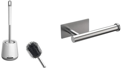 Ibergrif M34152 - Spazzolone wc, Scopino per WC con Set Di Supporti Ad Asciugatura Rapida & MK34052 Porta Carta Igienica Adesivo Portarotolo Carta Igienica Acciaio Inox