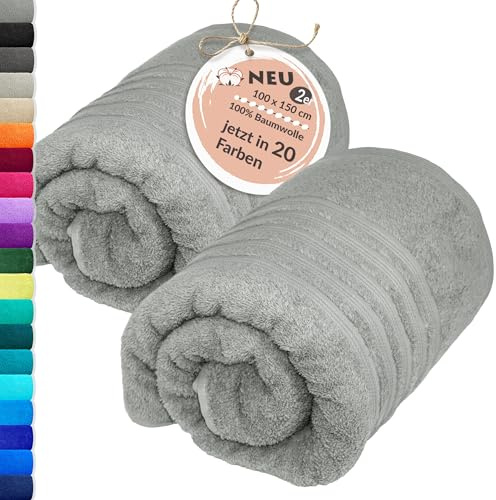 Lashuma großes Badetuch Set Baumwolle, London XXL Strand Handtücher 2er Set 100x150 cm Grau - Stein