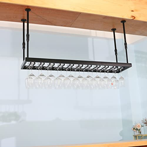 Weinglasregal für die Decke, hängendes Metallregal unter dem Schrank, Stielglasregal, Wein-/Champagnerkelchhalter, für Küchenbar, Weinglashalter (Größe: 100 x 30 cm)