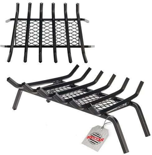 Flame Genie Heavy-Duty Steel Fireplace Grate, Ember Retainer, Black, 27