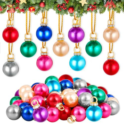ASTNIC Lot de 64 Boules de Noël décoratives colorées Mini Boules de Noël incassables Pendentif pour Vacances Décoration de Sapin de Noël 15mm (Couleur mélangée)