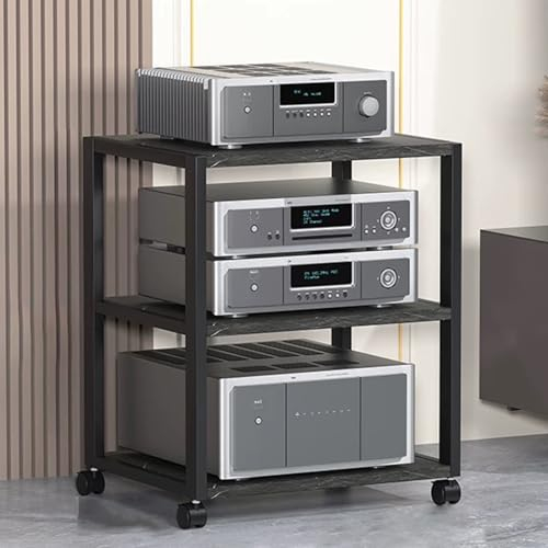 YHWKGZ Audio Rack Hi Fi Regal, 2/3/4-lagiger Phonoschrank, Atmungsaktiver, CD-Player-Stereo-Record Player Stand, Industriestil, Geeignet for Zuhause/Büro/Theater(Nero,19.6x27.1/50x69cm)