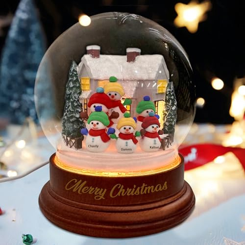 Lámpara de bola de cristal de Navidad personalizada, muñeco de nieve, bola de cristal, luz nocturna, cúpula de muñeco de nieve con luz LED, pueblo nevado, decoración del hogar, regalo para familia,