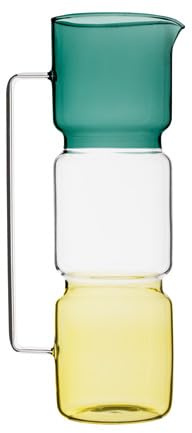 Baroni Home Jarra de Vidrio Borosilicato, Jarra con Asa, Diseño Moderno, Sistema Antigoteo, Fácil de Limpiar, para Bebidas Calientes y Frías, 1L, 13x8x26,3 (Tricolor)