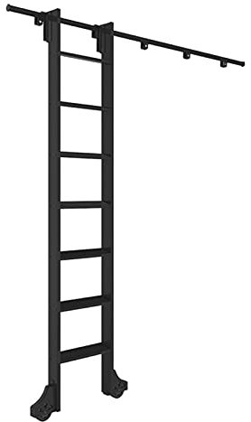CuNtoHHH Rollleiter-Hardware-Bibliothek, Schiebeleiter-Hardware-Kit (ohne Leiter), runde Schiene für Zuhause/drinnen/auf dem Dachboden, mit Bodenrollen, schwarz (Größe: 6,6 Fuß/200 cm)