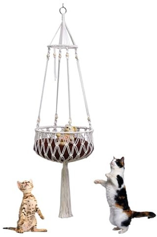 Hamac suspendu en macramé pour chat – Hamac bohème | Panier pour chat | Lit balançoire pour chat | Lit hamac en macramé pour chat | Panier tissé à la main pour chats, petits chiens, chiens de chasse