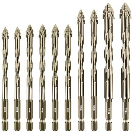 Set di punte eccentrice, 10 pezzi, resistenti ai fori, con 4 tagli, 5/6/8/10/12 mm, trapano seghettato a quattro tagli, codolo esagonale da 1/4 per calcestruzzo, vetro, ceramica, legno, metallo