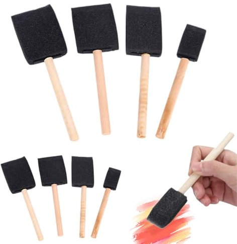 Sponge Brushes for Painting, 8 PCS Black Foam Brush Wood Handle sponge paint brushes for Staining Varnishes and DIY Craft Projects (4 Size)