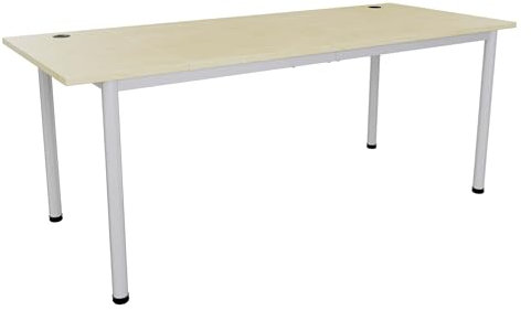 Eigentlich Schreibtisch mit Kabeldurchlass optional, Bürotisch Gestell lichtgrau, Konferenztisch eigene Fertigung, Besprechungstisch (Kabeldurchlass Ahorn / Ø60mm schwarz, 200x80 cm)