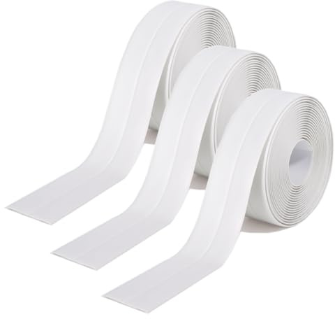 Bath Sealant Strip Self Adhesive, 3 Rolls Caulk Strip, Bathroom Sealant Tape White Waterproof, Bath Seal for Toilet, Bathtub, Shower, Sink, Wall Corner, Kitchen with Sealing Tool, White (11FT)
