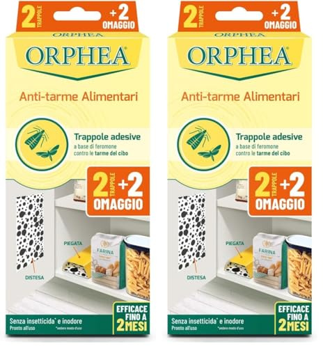 Orphea Antitarme Alimentare, Trappole Adesive Contro Le Tarme Del Cibo, Farfalline, Senza Insetticida E Inodore, 4 unità (Confezione da 2)