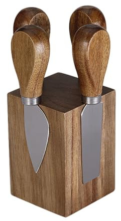 Mafagwre Le De 4 Couteaux à Fromage Avec Bloc, Couteaux à Fromage En Acier Inoxydable, Bloc Magnétique En Bois D'acacia, Accessoires De Cuisine, Pour Anniversaires, Mariages Et Pique-niques (Argent)