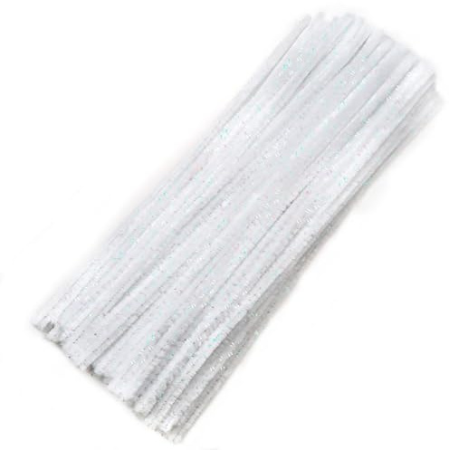 TOAOB 100 Stück Chenille Pfeifenreiniger Glitzer Weiß 30 cm Lang 6 mm Breit | Biegeplüsch, Für Basteln und Dekorieren, DIY Kreatives Basteln, Kunst Handwerk, Gestalten von Tieren , Figuren Dekorieren