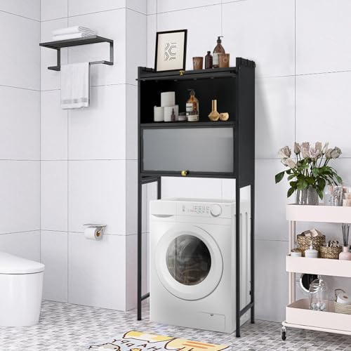 SanBouSi Estantería para lavadora, estantería de baño sobre lavadora, 3 niveles, de metal, para ahorrar espacio, color negro